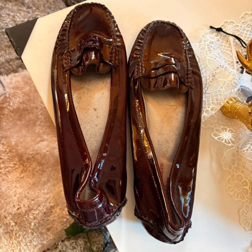 Ak Anne Klein iFlex | Patent Faux Leather | Penny Loafers | Deep Burgundy